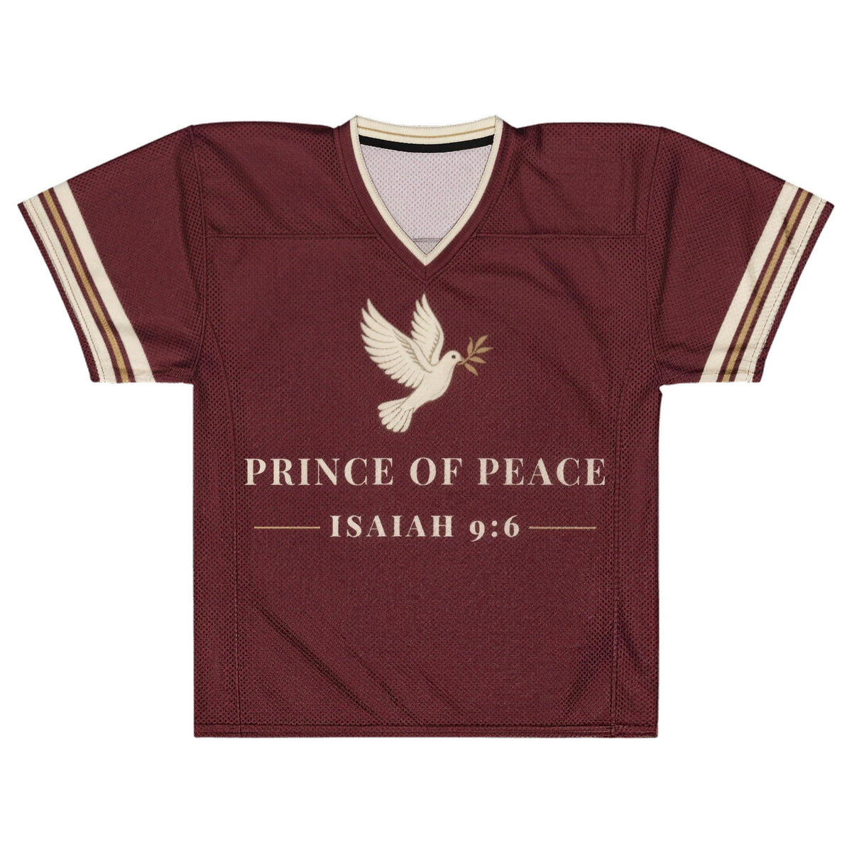 Prince of Peace Mesh Jersey in Burgundy, front view – Isaiah 9:6
