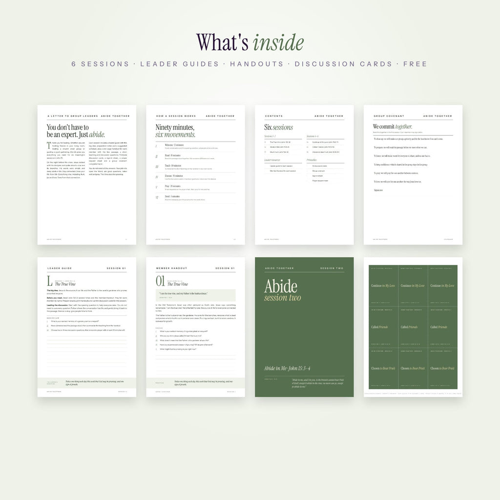 Pages inside the Abide Together small group kit