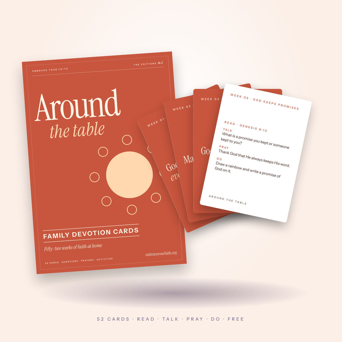 Around the Table: 52 printable family devotion cards