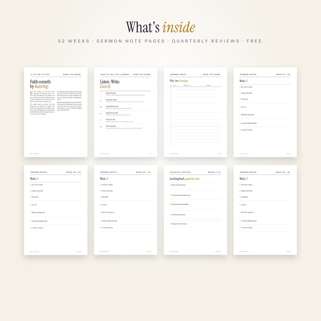 Pages inside Hear the Word sermon notes journal
