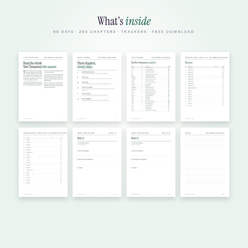 Pages inside The Word in Ninety Days reading plan