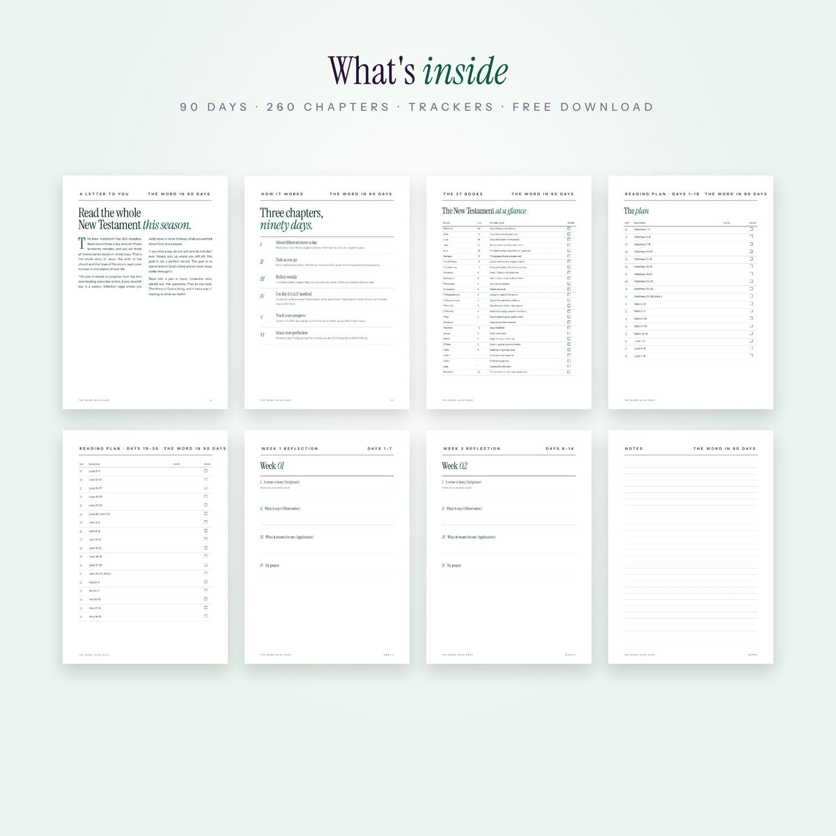 Pages inside The Word in Ninety Days reading plan