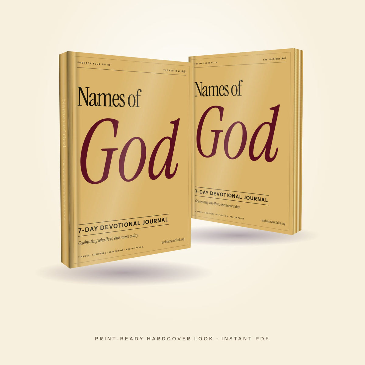 Names of God two-book mockup showing spine and gilded edges