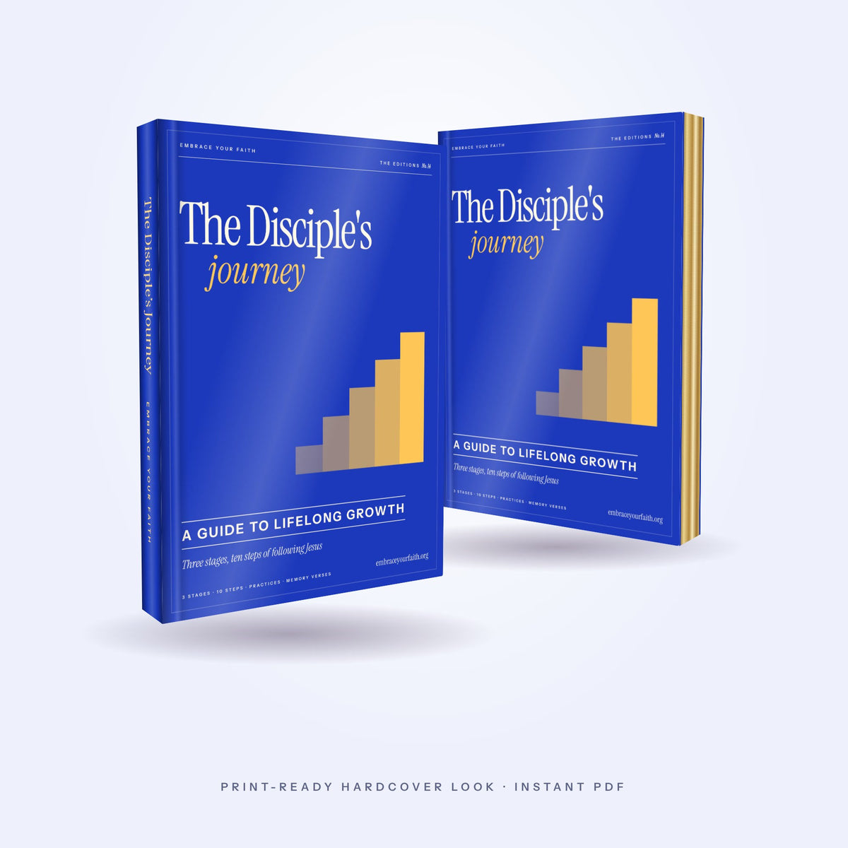 The Disciple's Journey two-book mockup showing spine and gilded edges