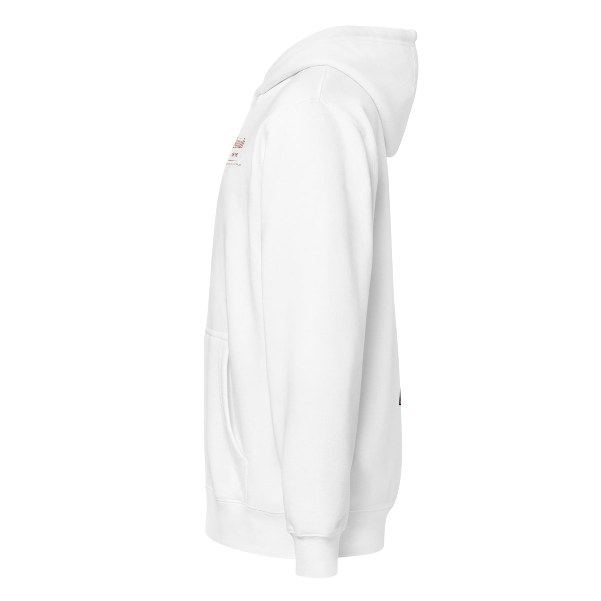 Engraved on His Palms Full-Zip Hoodie in White, left side view – Isaiah 49:16
