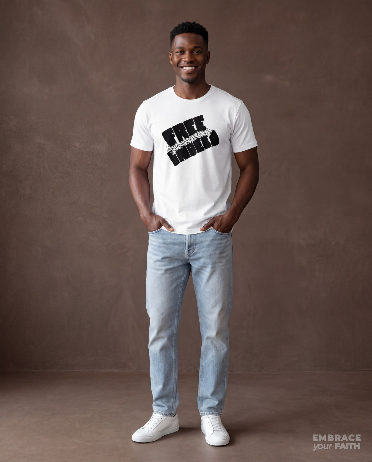 Free Indeed T-Shirt in White, worn by a model