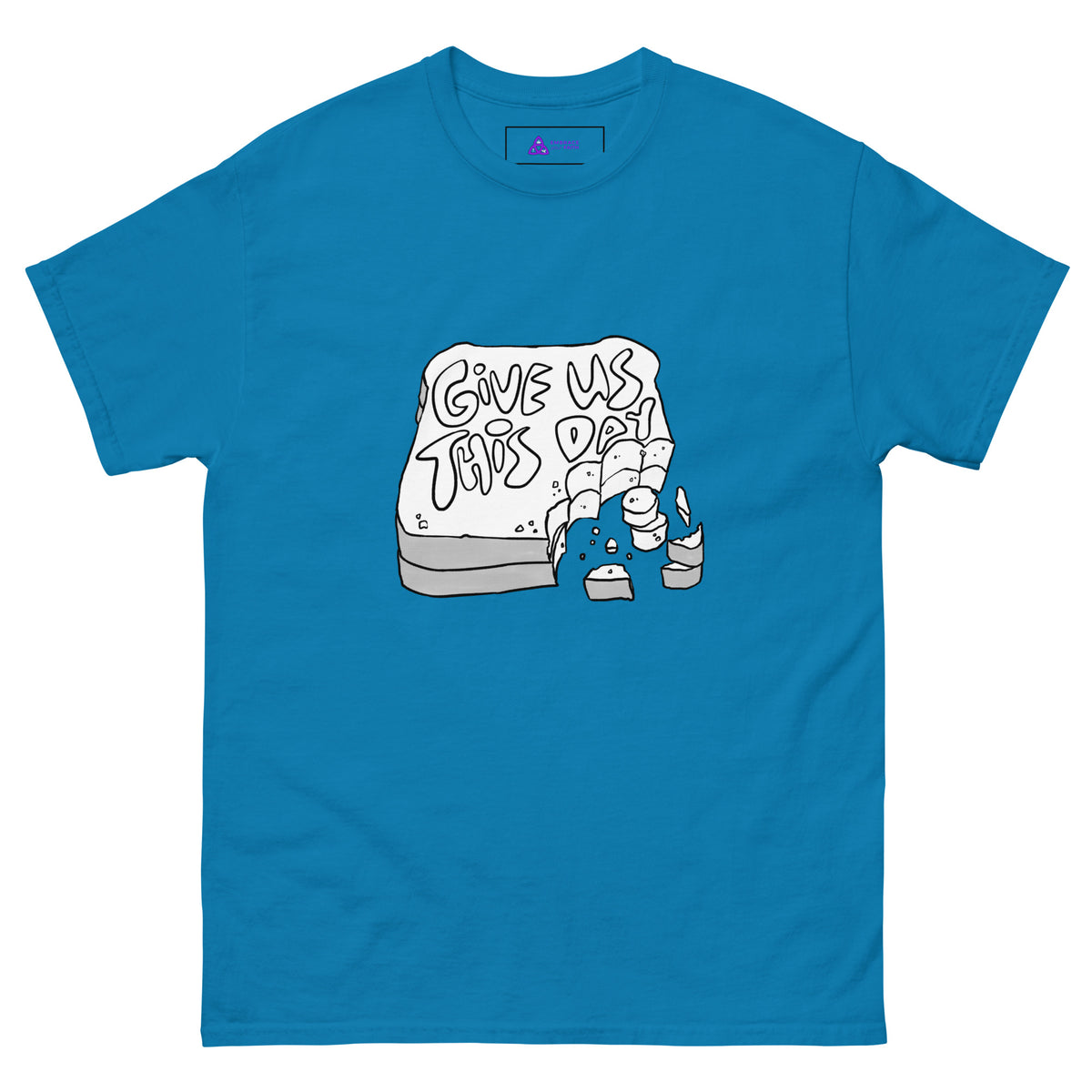 Give Us This Day T-Shirt in Sapphire, front view – Matthew 6:11