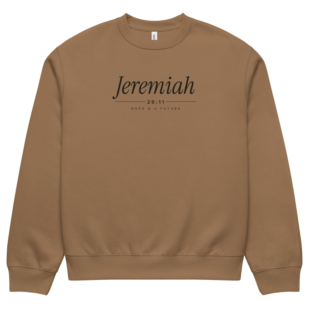 Jeremiah 29:11 Heavyweight Sweatshirt (Black Print) in Vintage Brown, front view – Jeremiah 29:11
