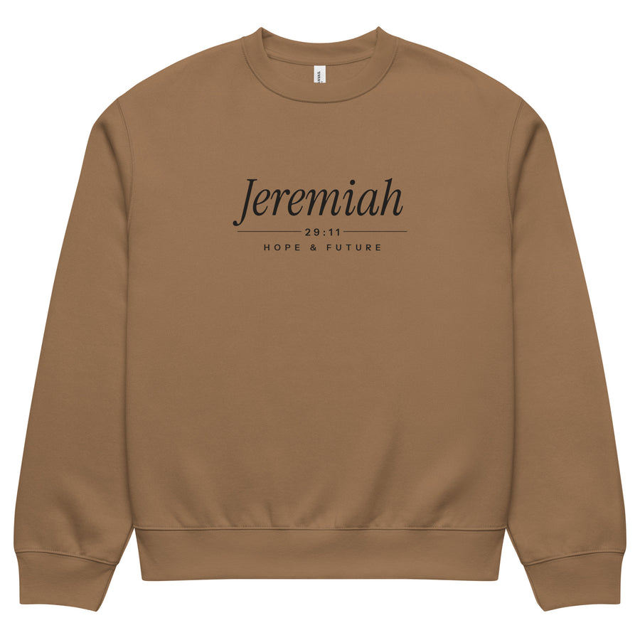 Jeremiah 29:11 Heavyweight Sweatshirt (Black Print) in Vintage Brown, front view – Jeremiah 29:11