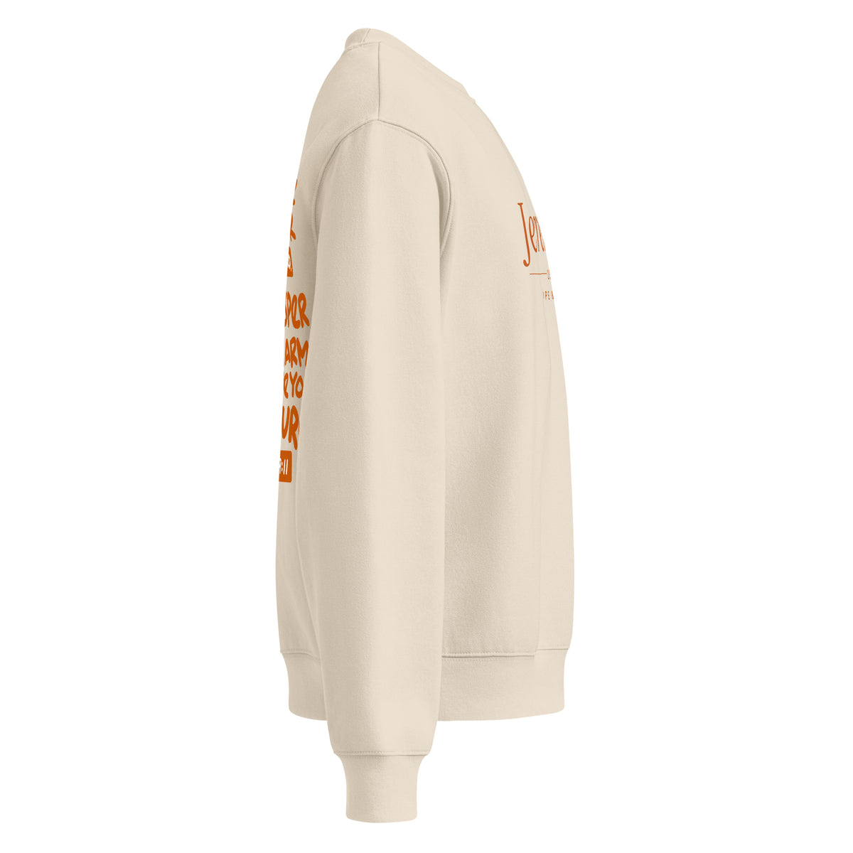 Jeremiah 29:11 Heavyweight Sweatshirt (Burnt Orange Print) in Dust, right side view – Jeremiah 29:11