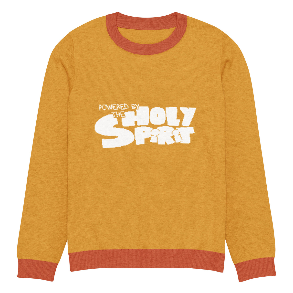 Powered by the Holy Spirit Knitted Crew Neck Sweater, front view